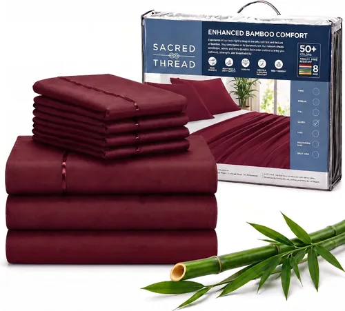 Vista 109 de Sacred Thread Sábanas de rayón derivado de bambú tamaño individual, sábanas refrescantes de bolsillo profundo de 18 pulgadas para personas que