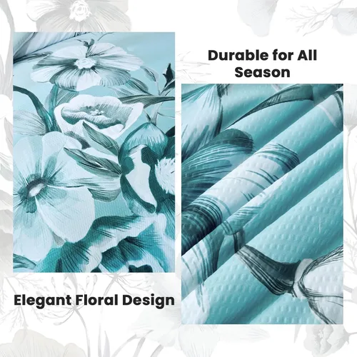 Vista 7 de Luxudecor Juego de edredón floral tamaño individual de 7 piezas, cama de flores aguamarina en una bolsa, elegante edredón floral degradado con juego