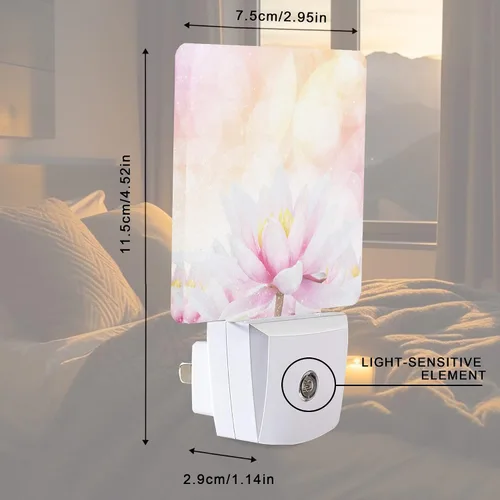 Vista 4 de Luz nocturna de loto de lirio de agua rosa, luces nocturnas LED enchufables, lámpara de noche con sensor automático, lámpara de anochecer a Lirio