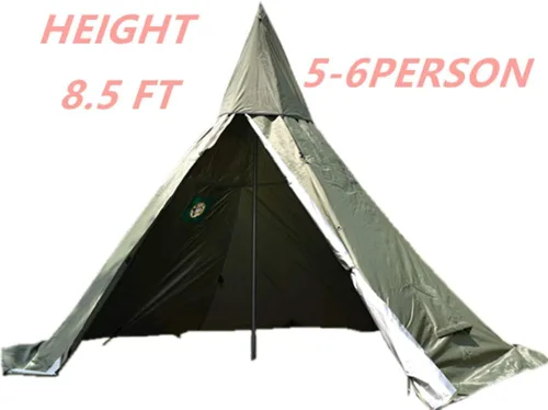 Vista 2 de Tienda caliente Tipi para 4 personas con estufa ignífuga Jack para tubos de combustión con 2 puertas Altura 8.5FT Verde ejército