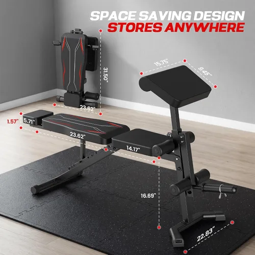 Vista 7 de OPPSDECOR Banco de pesas ajustable, banco de entrenamiento plegable resistente de 800 libras con extensión de piernas y rizo, almohadilla de rizo