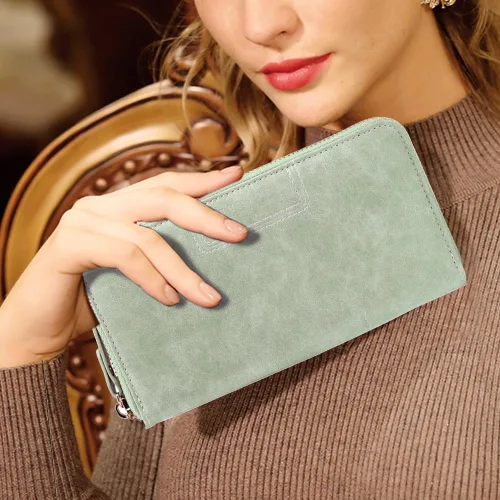 Vista 7 de FT FUNTOR Cartera de pulsera para mujer, cartera de piel sintética vegana con cremallera alrededor del teléfono, tarjetero organizador