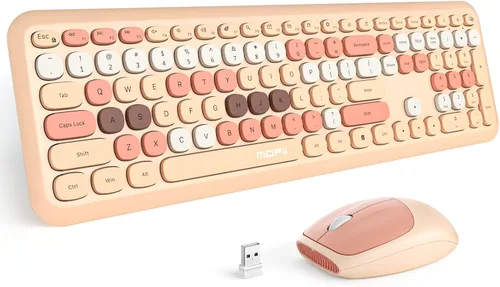 Vista 38 de MOFII Combo de teclado y mouse inalámbricos, tamaño completo 2.4G, máquina de escribir Plug and Play, juego de teclado y mouse redondos retro