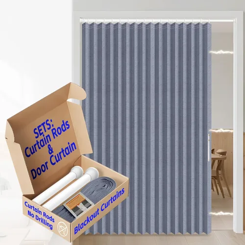 Vista 48 de AJAZZ Cortina de puerta magnética 100% opaca de acordeón para armario, cortina invisible para puerta interior de dormitorio, sala de estar, pasillo