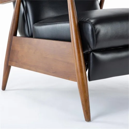 Vista 10 de Solaris Silla reclinable de piel sintética negra con brazo de madera