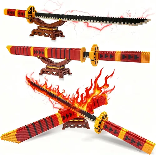 Vista 8 de Beego Kill Demon Sword - Juego de construcción de espada negra Tanjirou de 19 pulgadas con soporte para espada