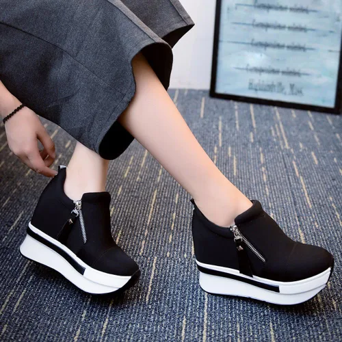 Vista 5 de haoricu Zapatos deportivos para mujer, con plataforma, sin cordones, informales, para correr, senderismo