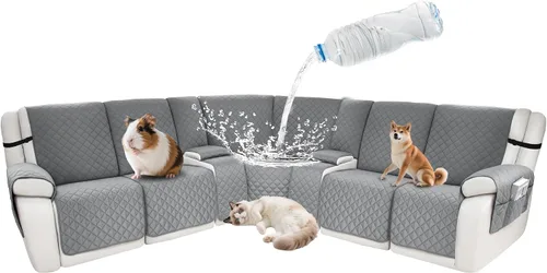 Vista 96 de Fundas impermeables para sofá reclinable seccional en forma de L, 7 piezas, antideslizantes, lavables, juego de fundas reclinables para mascotas