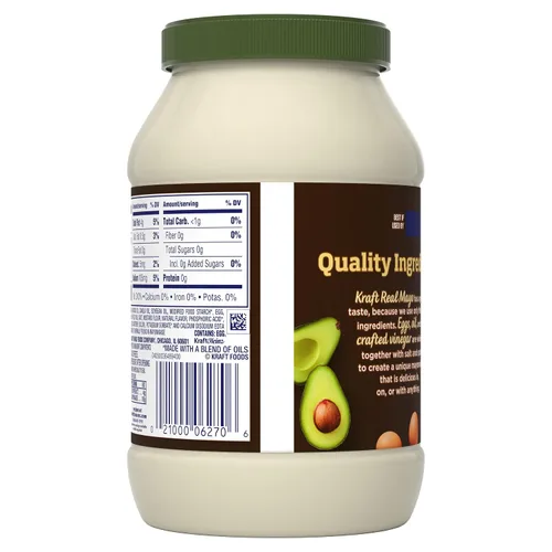 Vista 4 de Kraft - Mayonesa reducida en grasa hecha de aceite de aguacate de (tarro de 30 onzas)- el embalaje puede variar
