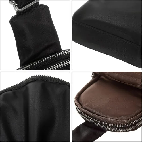 Vista 5 de NEICOA Cangureras pequeñas cruzadas de nailon para mujeres y hombres, bolsa de cinturón de hombro para viajes, senderismo, deporte, negro (I-Black)