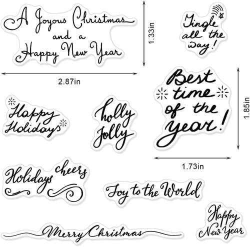 Vista 2 de Sellos transparentes con palabras de Feliz Navidad para hacer tarjetas y llevar diario, sellos de goma con palabras de Feliz Año Nuevo, sellos