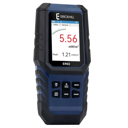 Vista 9 de ERICKHILL Detector EMF 3 en 1, detector de radiación de campo electromagnético para EF, RF, MF, WiFi, señal 5G, modos de alarma triple, carga tipo