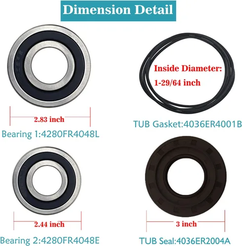 Vista 5 de Bentolin Kit de juntas y rodamientos de bañera de carga frontal compatible con LG y Kenmore, Etc, pieza de repuesto 4036ER2004A 4280FR4048L