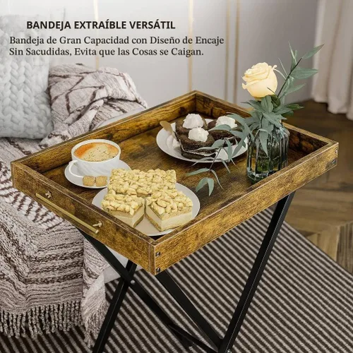 Vista 4 de Mesas de bandeja para TV plegables, juego de 2 mesas laterales para espacios pequeños, mesas para bocadillos al lado del sofá, mesas plegables