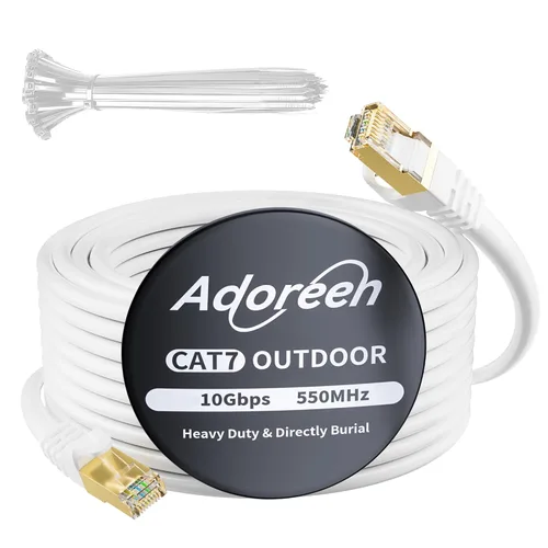 Vista 11 de Cable Ethernet Cat 6E Cat 7 para exteriores de 25 pies, cable de Internet blindado resistente de 10 Gbps de 25 a 300 pies, POE, SFTP, entierro