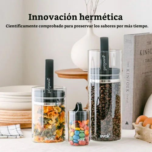 Vista 2 de Prepara evak vidrio contenedor de almacenamiento de alimentos con mango de tacto suave, color negro, tamaño grande, Negro Gloss Hyle