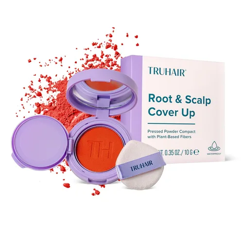 Vista 13 de TRUHAIR Polvo prensado para cubrir raíces y cuero cabelludo, compacto, impermeable, cobertura ligera del cabello y encubrimiento de puntos calvos
