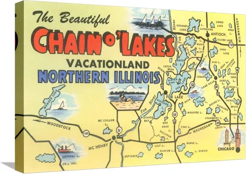 Vista 9 de AllPosters Póster decorativo para pared con mapa de Chain O'Lakes, Illinois sobre marco negro, 18 x 12 pulgadas