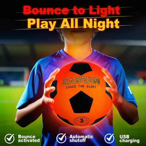 Vista 2 de Glow in The Dark Soccer Ball, Rechargeable Light up Soccer Toys, Birthday Gift for Boys and Girls 8-12, Cool Toys for Kids Outdoor Night Activity