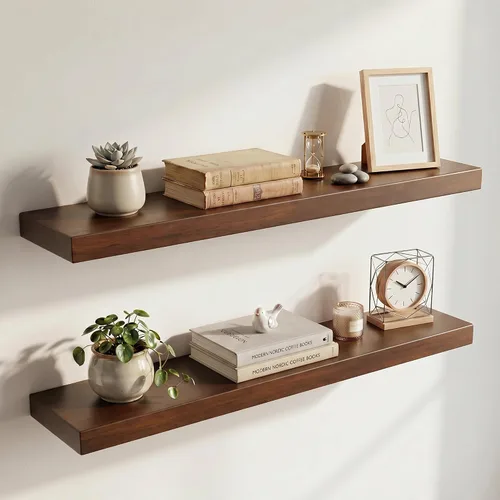 Vista 27 de Estantes flotantes de 20 pulgadas para pared, estante flotante de madera maciza de alta gama con soporte invisible resistente, estantes de pared