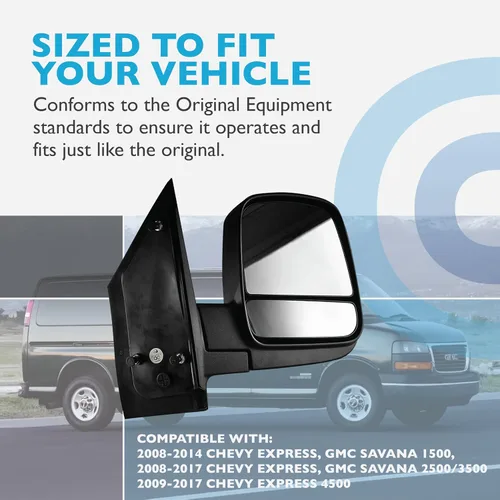 Vista 5 de Dependable Direct Espejo lateral del pasajero compatible con Chevy Express, GMC Savana 1500 08-14 y Chevy Express, GMC Savana 2500/3500 08-17