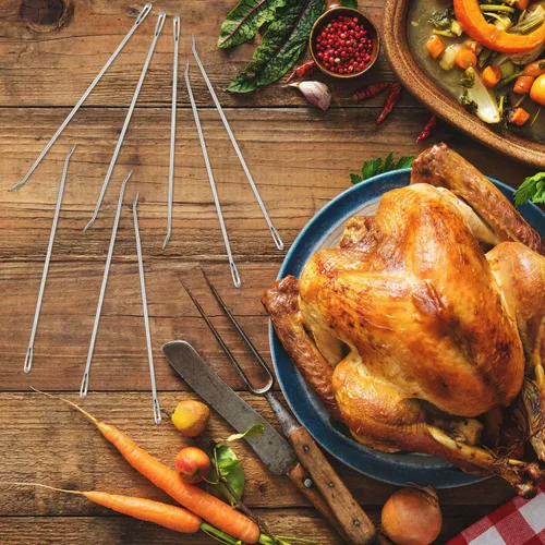 Vista 2 de WILLBOND 6 agujas curvadas de acero inoxidable para asegurar pavos rellenos, pollo, asados y carnes enrolladas