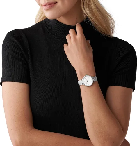 Vista 4 de Michael Kors Reloj mini Pyper de acero inoxidable de dos manos para mujer, Plateado, talla única , MK4618 - Reloj de malla de acero inoxidable