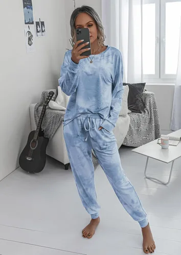 Vista 72 de Prettygarden - Conjunto de pijama de dos piezas para mujer, diseño de teñido anudado, sudadera informal de manga larga con pantalones largos, ropa