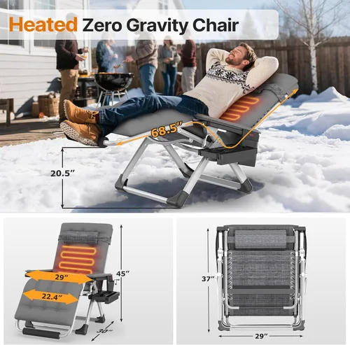 Vista 3 de Suteck Heated Zero Gravity Chair, 29" XL Oversized Reclining Lounge Chairs Dark Fossil Gray