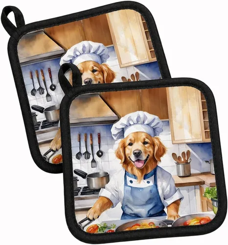 Vista 99 de Caroline's Treasures Coton de Tulear El Chef Par de Agarraderas de Ollas de Cocina Resistentes al Calor Juegos de Agarraderas de Ollas Almohadillas