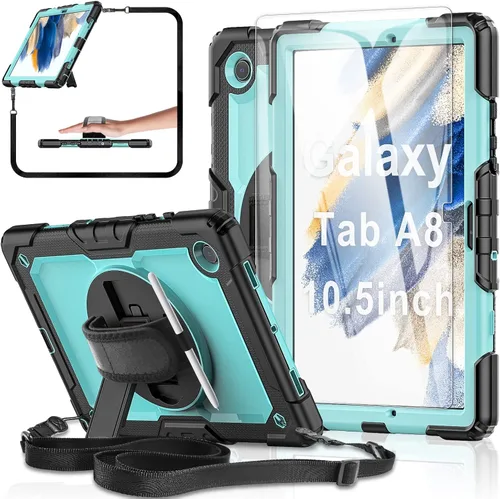 Vista 7 de Funda para tablet Samsung Galaxy Tab A7 Lite de 8,7 pulgadas, color negro Protective with Screen Protector, Rotate Stand, Hand Strap & Pen Holder