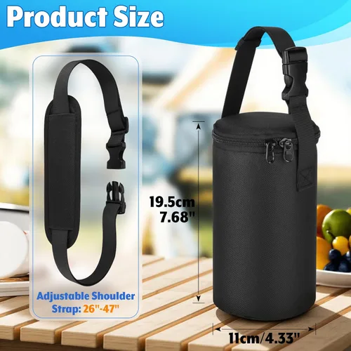 Vista 2 de Bolsa de almuerzo aislada para tarros de alimentos, compatible con termo de 24 onzas, bolsa de boca ancha para tarros Mason con correa ajustable