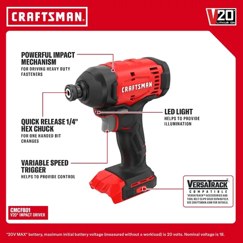 Vista 4 de CRAFTSMAN V20 Cordless Drill Set and Impact Driver, Includes 2Ah Battery and Charger, Power Tool Set with 1700 RPM 1/2 In. Power Drill, 1800 Torque