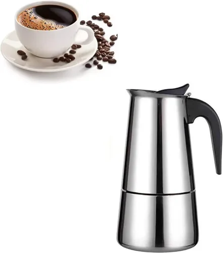Vista 9 de Cafetera de café expreso para estufa, 3.4 fl oz, 2 tazas, cafetera italiana de acero inoxidable para cocinas de inducción