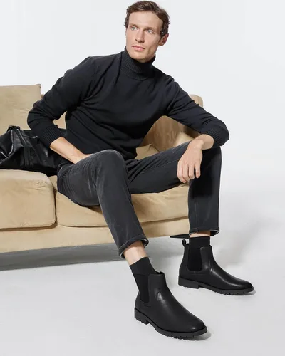 Vista 2 de Coutgo Botines Chelsea para hombre, puntera redonda, sin cordones, de cuero, impermeables, para vestir