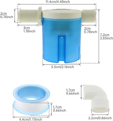 Vista 2 de Válvula de flotador de agua 2Pack 1/2 "Válvula automática de control de nivel de agua NPT macho Válvula de flotador azul NPT Entrada macho