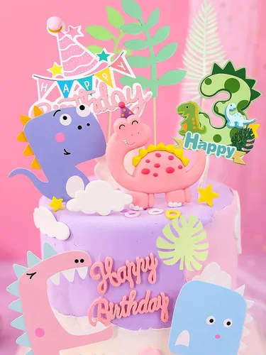 Vista 4 de LaVenty 14PCS Three Rex Cake Topper Three Rex Decoración de pastel de cumpleaños