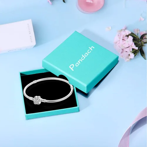 Vista 6 de Pandach Pulsera de plata de ley 925 con cierre de circonita cúbica transparente, pulsera de cadena de serpiente básica para cualquier dije