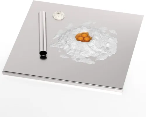 Vista 8 de Tabla de cortar de acero inoxidable, tabla de cortar extra grande con estufa de labios, tabla de pastelería, tabla de amasar con rodillo para carne