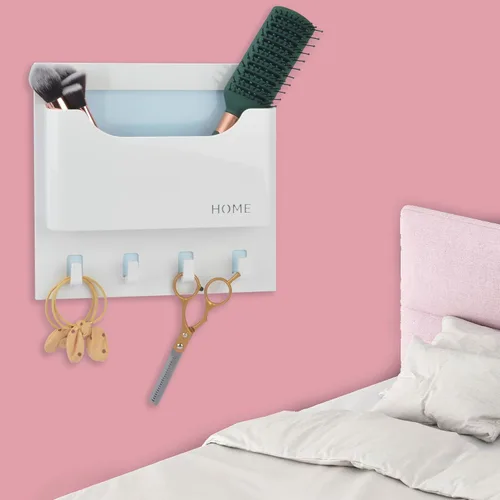 Vista 10 de Organizador de mesita de noche, adhesivo para colgar en la pared, estante flotante para entrada, correo/llaves, bueno para el hogar, dormitorio
