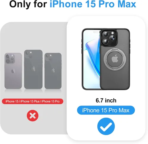 Vista 5 de Facbiny Funda diseñada para iPhone 15 Pro Max con soporte invisible [protección militar contra caídas], anillo giratorio de 360°, funda translúcida
