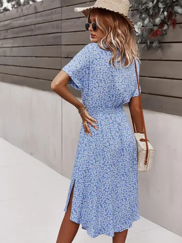 Vista 5 de SOLY HUX Womens Summer Dress Casual Ditsy Floral Tie Front Button Up Boho Midi Tshirt Dresses