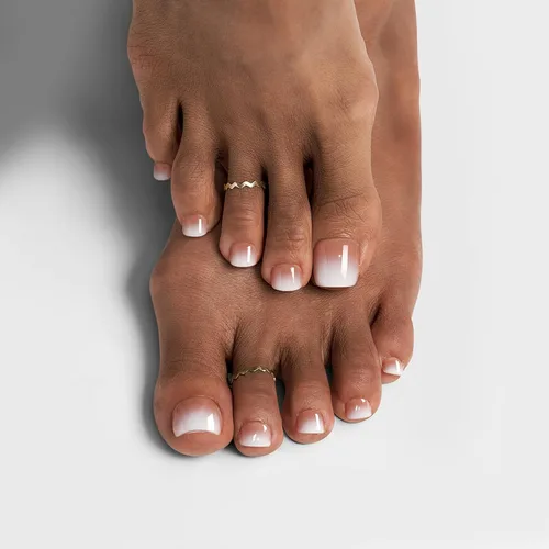 Vista 14 de BTArtbox - Uñas postizas para los dedos del pie, puntas francesas blancas cortas, uña postiza cuadrada para mujeres, uña postiza ligera con A-Gracia