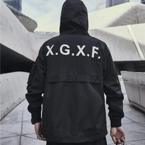 Vista 3 de MFCT Cortavientos impermeable Techwear con capucha de embudo para hombre