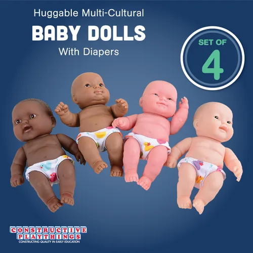 Vista 2 de Constructive Playthings Muñecas de bebé multiculturales abrazables de 10 pulgadas, juguetes multiétnicos de aprendizaje socio-emocional para niños