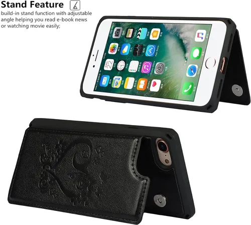 Vista 6 de iCoverCase Funda compatible con iPhone SE 2022/SE 2020/7/8 con soporte para tarjetas, funda tipo cartera para mujer, con bloqueo RFID en relieve