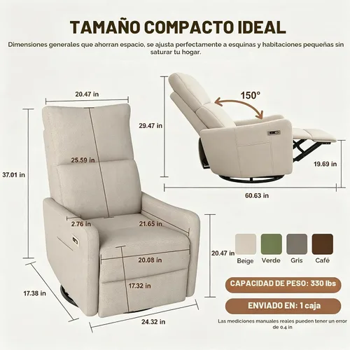 Vista 2 de Silla reclinable giratoria de potencia pequeña para guardería, sala de estar Beige