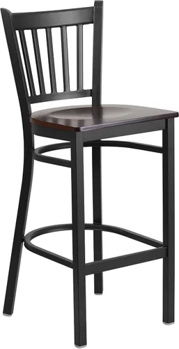 Vista 9 de Flash Furniture HERCULES Series Taburete de bar de metal con respaldo vertical negro para restaurante – asiento de vinilo burdeos