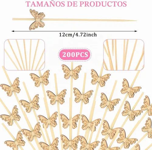 Vista 2 de 200 palitos de bambú desechables para decoración de fiestas, selecciones de cóctel para bebida, 4.7 pulgadas, palillos de frutas