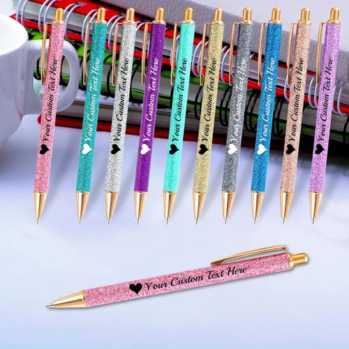 Vista 5 de Bolígrafos personalizados con purpurina con nombre a granel, 10 unidades, bolígrafos personalizados con punta de lápiz digital para mujeres y niñas